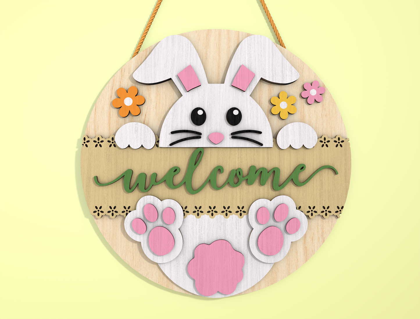 Bunny Welcome Round Door Sign SVG Easter Day Decor for LightBurn and xTool
