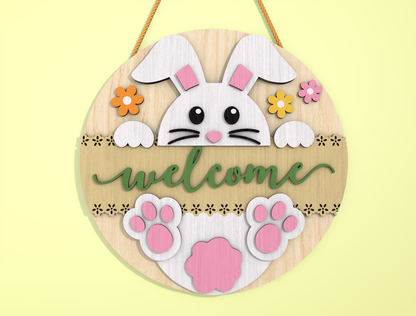 Bunny Welcome Round Door Sign SVG Easter Day Decor for LightBurn and xTool