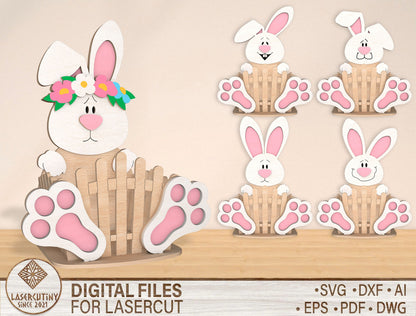 Easter Bunny Basket Holder SVG Bundle Cute Candy for Glowforge and xTool