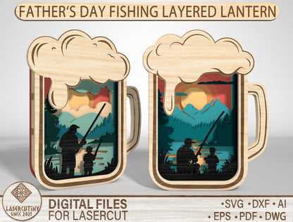 Father's Day Fishing Layered Lantern SVG Laser Cut File for Glowforge and xTool