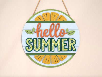 Hello Summer Citrus Slice SVG Door Sign for Glowforge