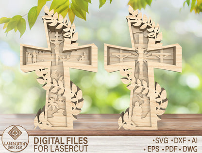 Layered Cross Christian Easter Sign SVG Bundle for LightBurn and Glowforge