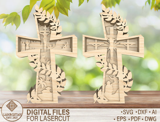 Layered Cross Christian Easter Sign SVG Bundle for LightBurn and Glowforge