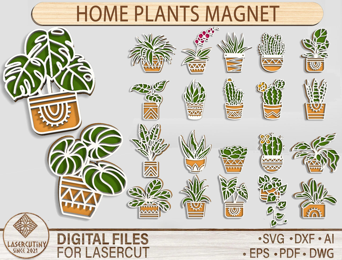 Home Plants Magnet SVG Bundle for Glowforge xTool Laser Cut File