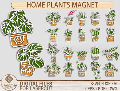 Home Plants Magnet SVG Bundle for Glowforge xTool Laser Cut File