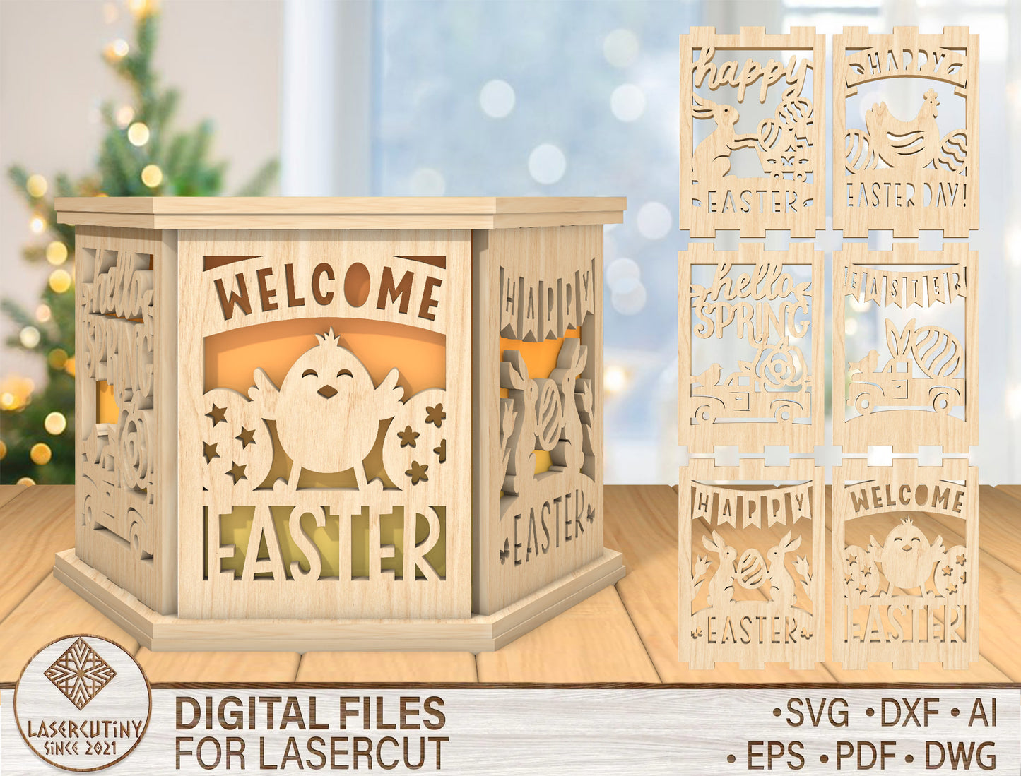 Easter Bunny Lantern Box SVG Bunny Light Decor for Glowforge and xTool