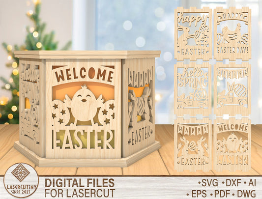 Easter Bunny Lantern Box SVG Bunny Light Decor for Glowforge and xTool