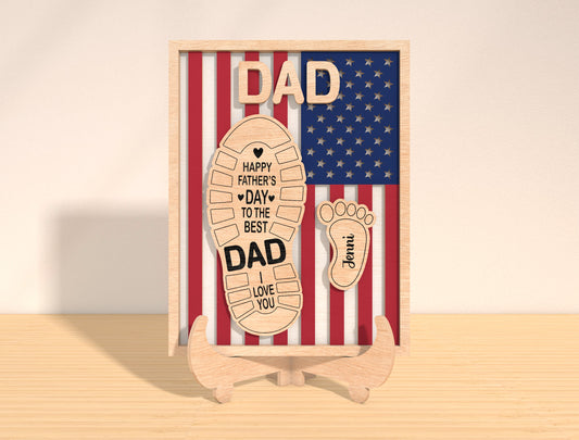 Father’s Day Footprint Stand Laser Cut File | Dad Family Footprints Sign | Patriotic Wooden Decor | Glowforge, xTool, LightBurn, etc.