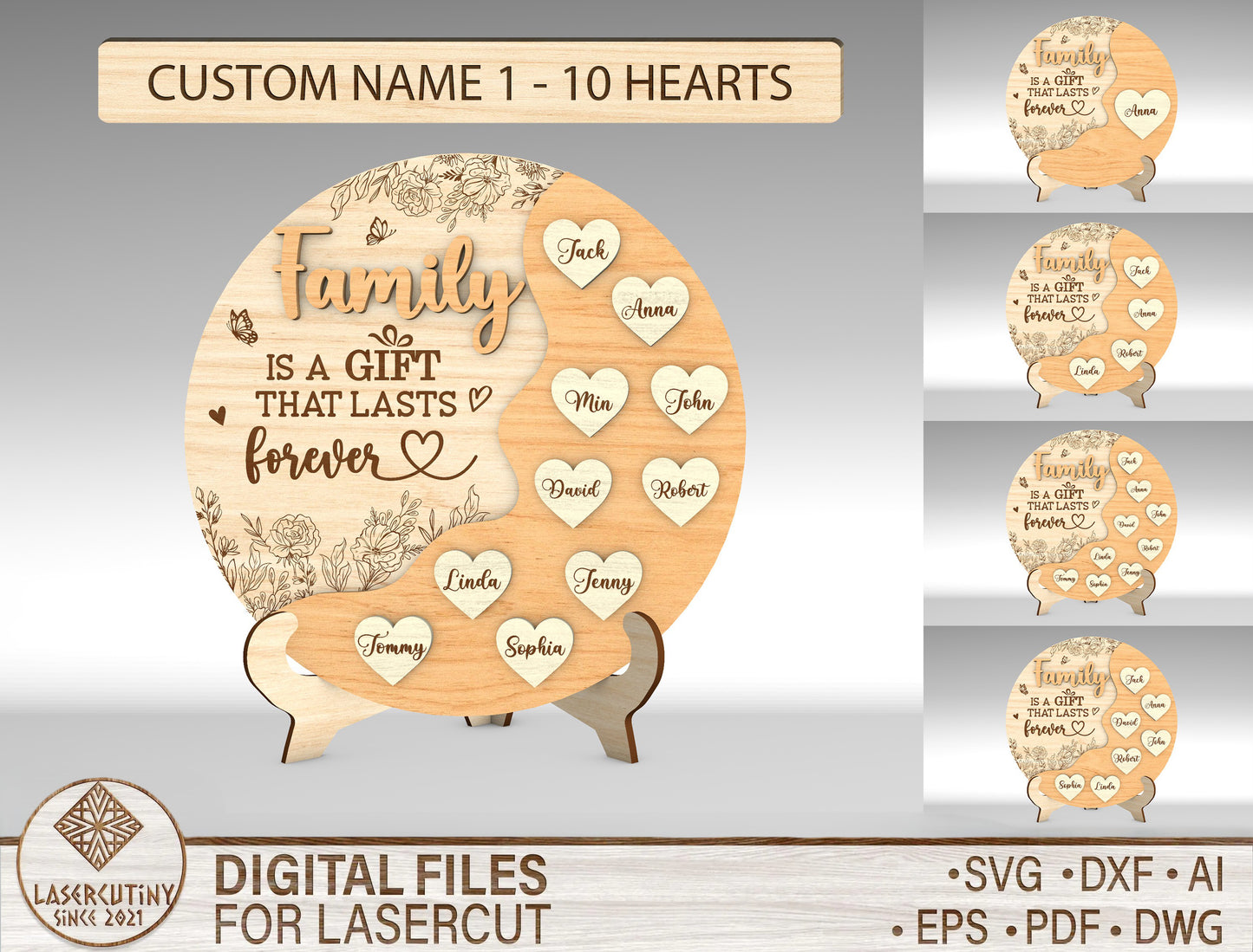 Custom Name Heart Balloon Family Sign SVG for Glowforge and xTool