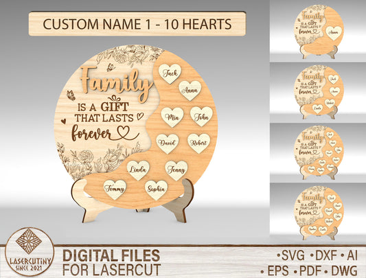 Custom Name Heart Balloon Family Sign SVG for Glowforge and xTool