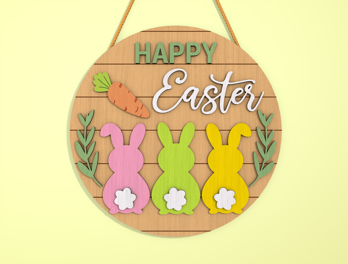 Happy Easter Bunny Round Door Sign SVG Layered Decor for Glowforge