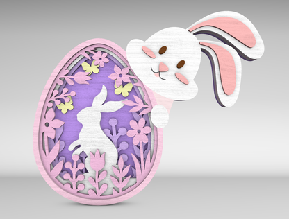 Cute Layered Easter Bunny Egg Sign SVG for LightBurn and Glowforge
