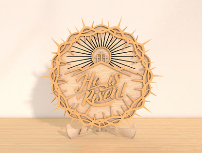 He Is Risen Cross Tabletop Sign SVG Christian Easter for LightBurn and xTool