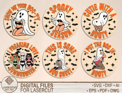 Sexy Ghost Door Sign SVG Bundle for Glowforge xTool LightBurn 6 Designs