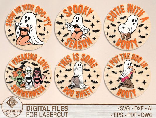 Sexy Ghost Door Sign SVG Bundle for Glowforge xTool LightBurn 6 Designs