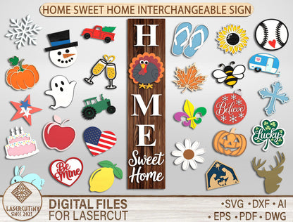 Home Sweet Home Interchangeable Sign SVG Bundle for Glowforge and xTool
