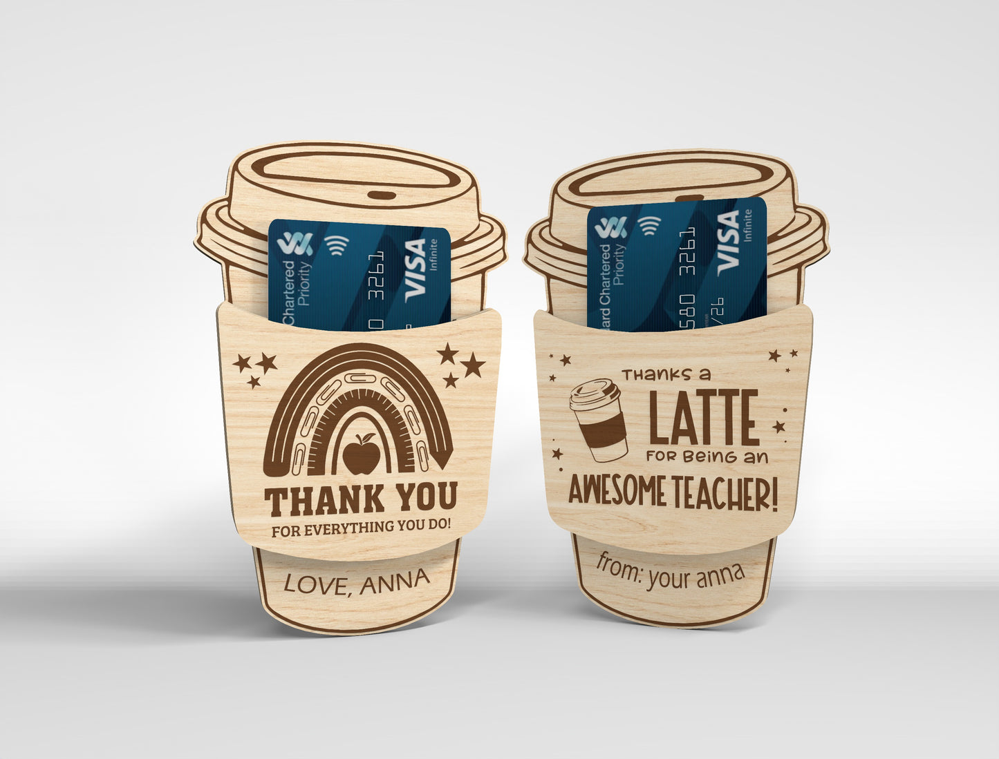Teacher Coffee Gift Card Holder SVG Laser Cut File for xTool and Glowforge
