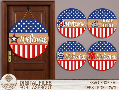 Badge American Flag Welcome Sign SVG for Glowforge and xTool