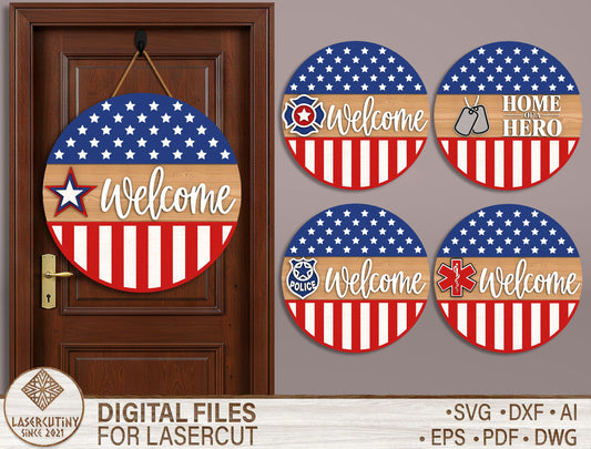 Badge American Flag Welcome Sign SVG for Glowforge and xTool