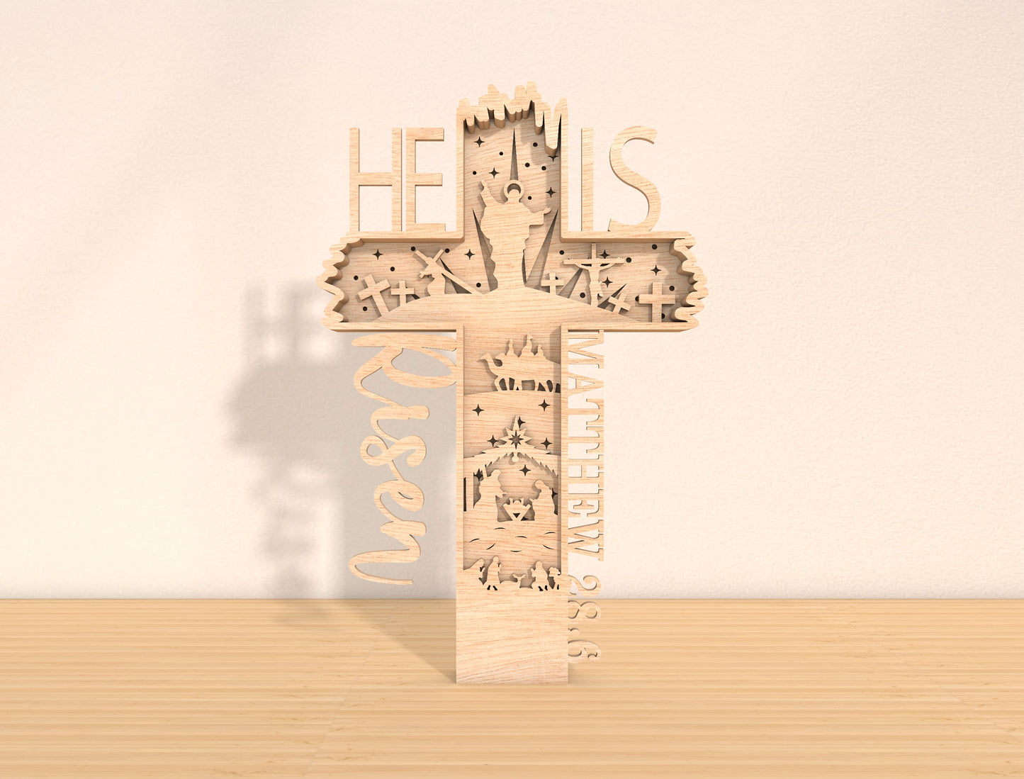 He Is Risen Matthew 28:6 Multilayer Cross SVG for LightBurn and xTool
