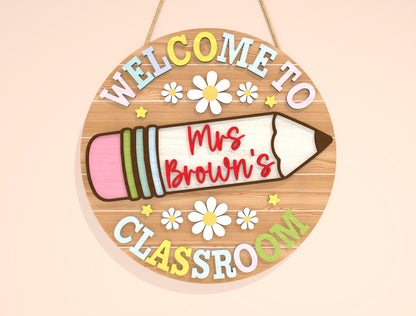 Personalized Teacher Pencil Door Sign SVG Laser Cut File for xTool and Glowforge