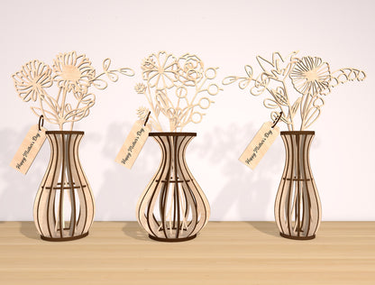 Wildflower Vase Laser Cut File Set | Floral Stem SVG Collection | Minimal Botanical Decor | Glowforge, xTool, LightBurn etc.