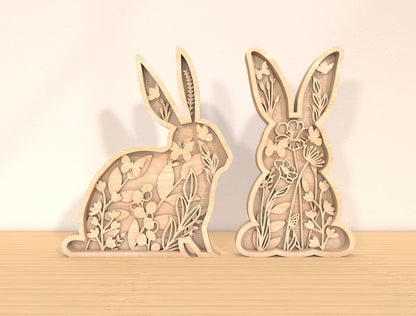 Multilayer Bunny Floral SVG Bundle 6 Layer Rabbit Nature for Glowforge