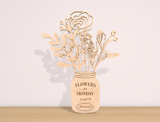 Mother’s Day Month Flower Jar Laser Cut File Bundle | 12 Monthly Flowers | Layered Wooden Decor | Glowforge, xTool, LightBurn, etc.