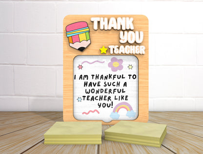 Teacher Sticky Note Holder SVG Bundle “Thank You Teacher” for xTool and Glowforge