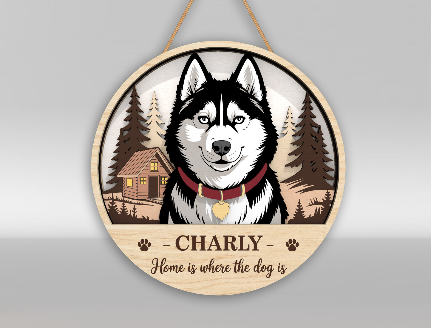 Dog Memorial Christmas Door Sign SVG Personalized Pet Remembrance Laser Cut File for Glowforge