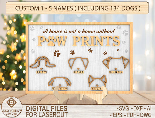 Personalized Dog Memorial Tabletop Sign SVG Custom 1 to 5 Names Laser Cut File for xTool
