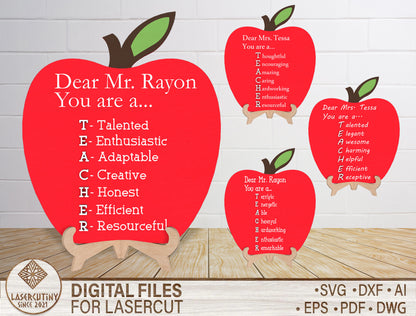 Personalized Teacher Apple Sign SVG Laser Cut File for Glowforge and LightBurn