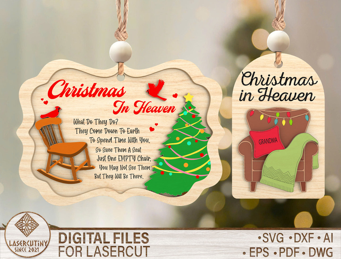 Christmas In Heaven Ornament SVG Bundle for Glowforge and xTool