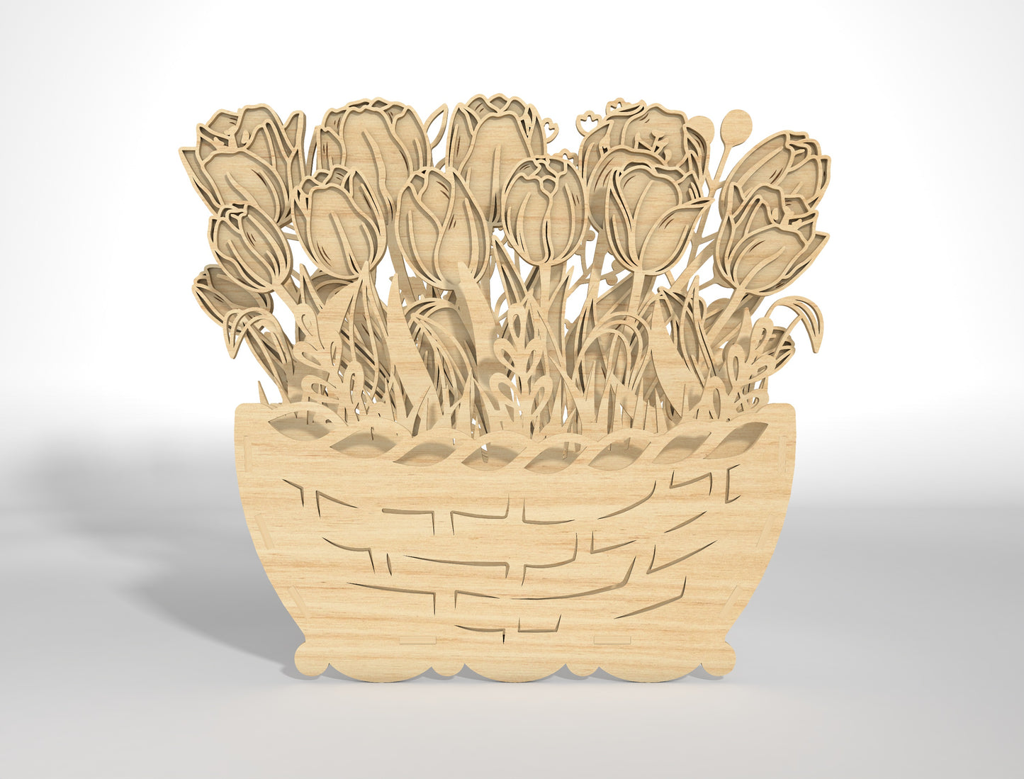 Wooden 3D Flower Pot SVG Floral Basket Decor for LightBurn and xTool