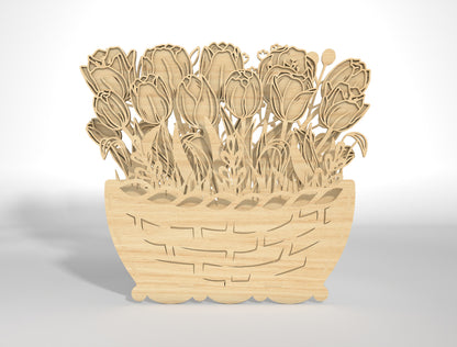Wooden 3D Flower Pot SVG Floral Basket Decor for LightBurn and xTool