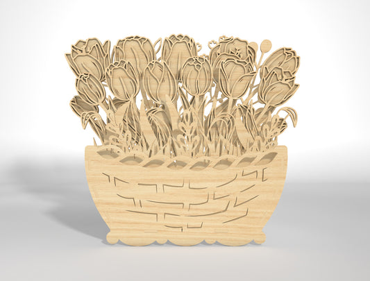 Wooden 3D Flower Pot SVG Floral Basket Decor for LightBurn and xTool