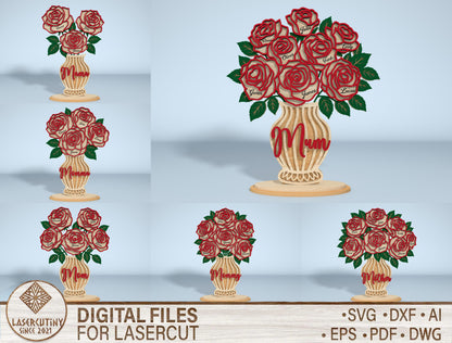 Personalized Rose Vase Stand Sign SVG for LightBurn and xTool