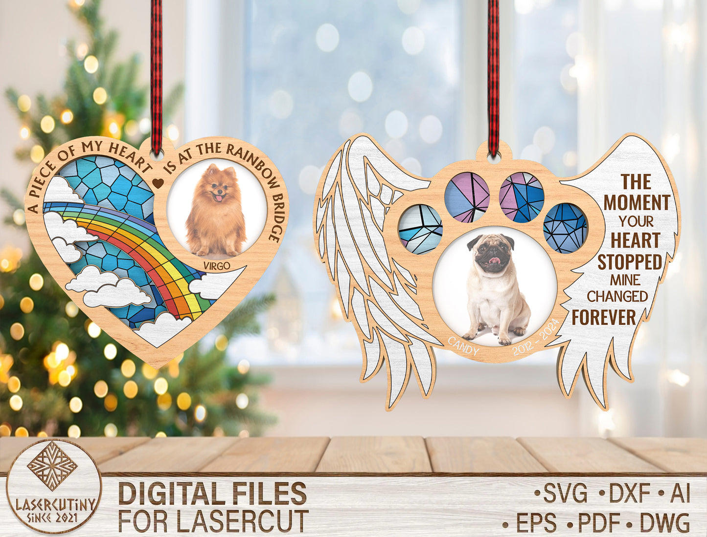 Pet Memorial Angel Wings Ornament SVG Laser Cut File for LightBurn
