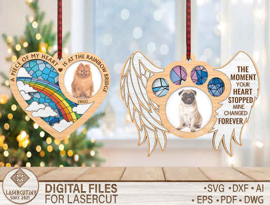 Pet Memorial Angel Wings Ornament SVG Laser Cut File for LightBurn