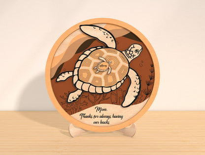 Sea Turtle Family Sign Laser Cut File | Mother’s Day Decor | Ocean Wooden Style | Glowforge, xTool, LightBurn, etc.