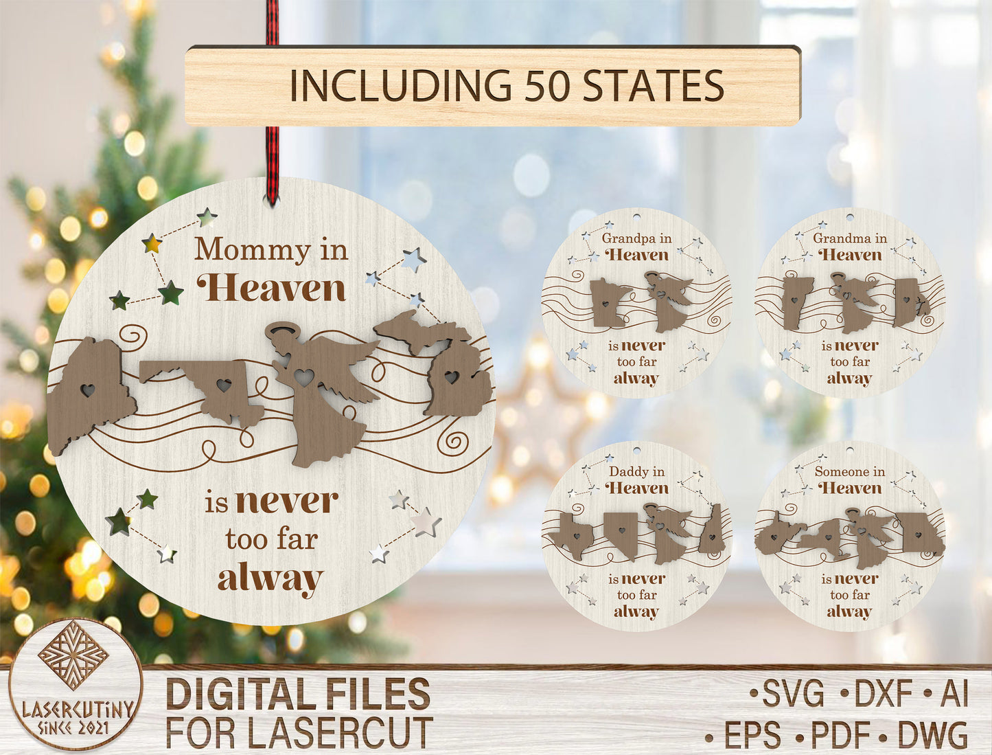 Memorial State Ornament SVG Bundle In Loving Map Decor Laser Cut File for xTool