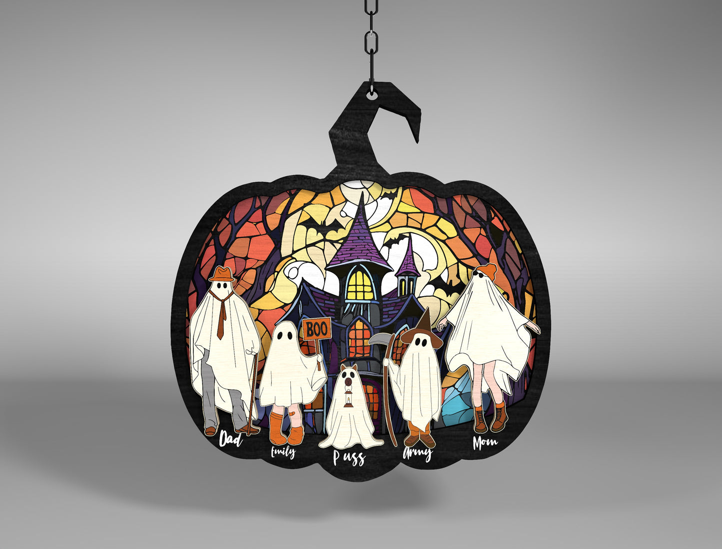 Halloween Ghost Family Pumpkin Sign SVG Bundle for Glowforge xTool LightBurn