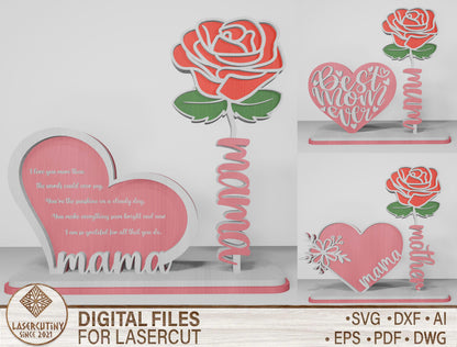 Rose Mom Tabletop Decor SVG Bundle Mother's Day for LightBurn