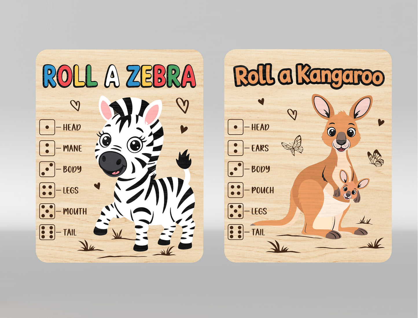 Kids Roll a Zoo Animal Game SVG Bundle for Glowforge xTool | 12 Designs