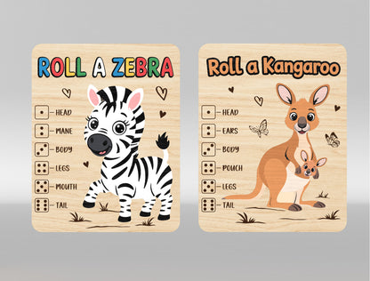 Kids Roll a Zoo Animal Game SVG Bundle for Glowforge xTool | 12 Designs