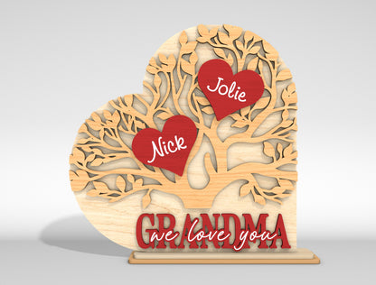 Personalized Grandma Family Tree SVG Custom Name Heart Sign for xTool and Glowforge