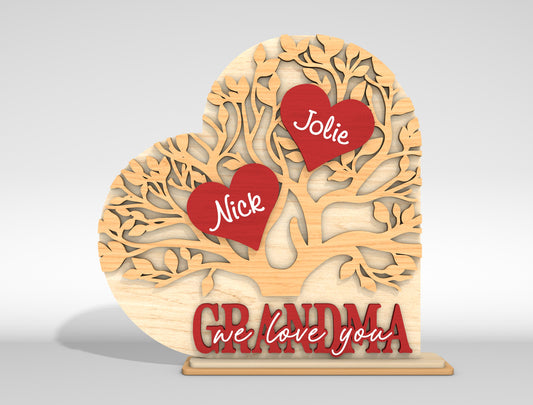 Personalized Grandma Family Tree SVG Custom Name Heart Sign for xTool and Glowforge