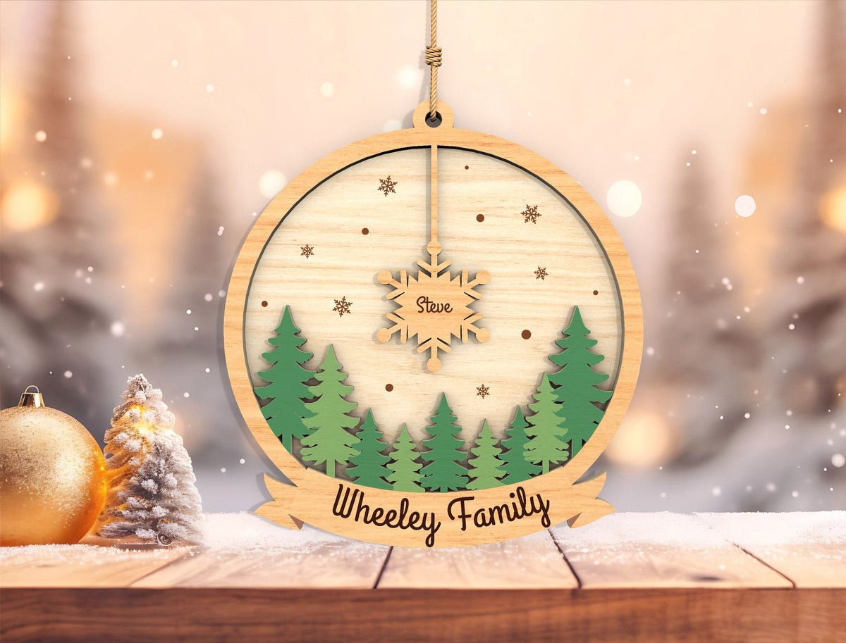 Personalized Family Snowflake Forest Christmas Ornament SVG 2