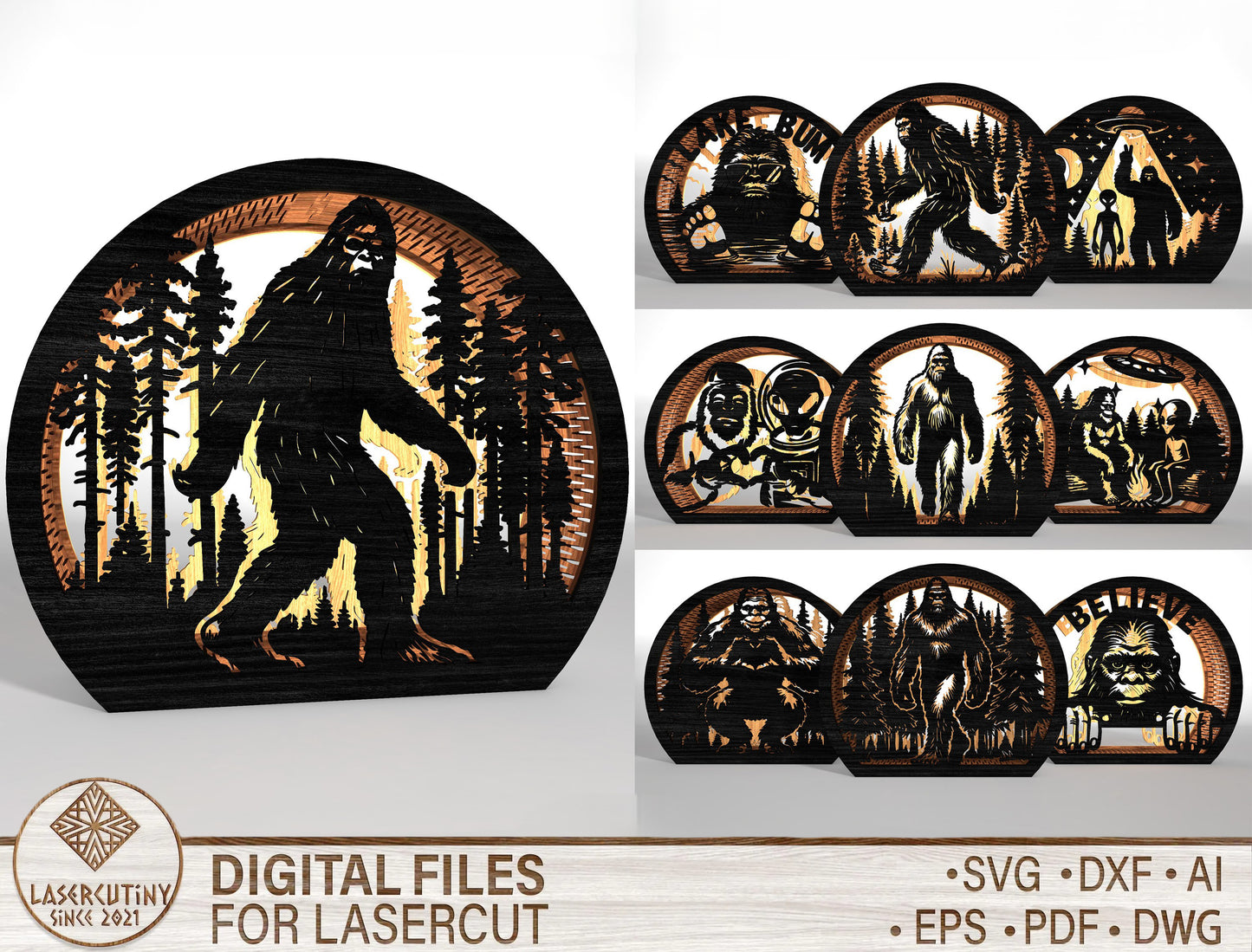 Bigfoot Sasquatch Walking SVG Bundle 9 Designs for LightBurn Glowforge xTool