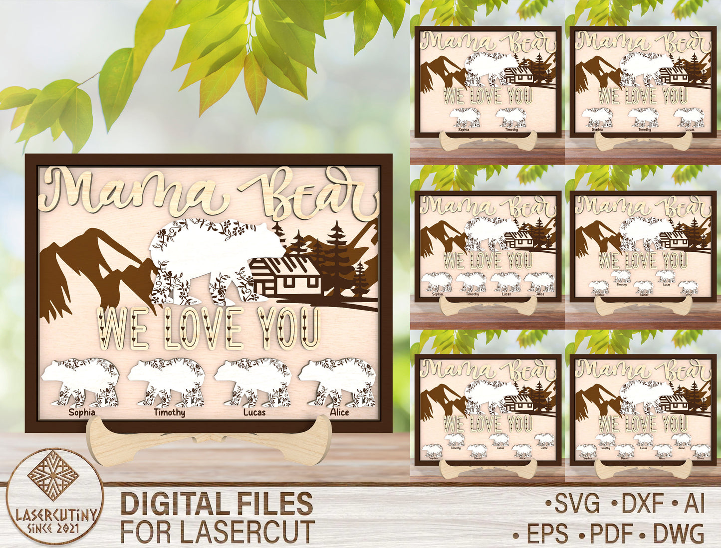 Personalized Mama Bear Family Sign SVG for Glowforge and LightBurn